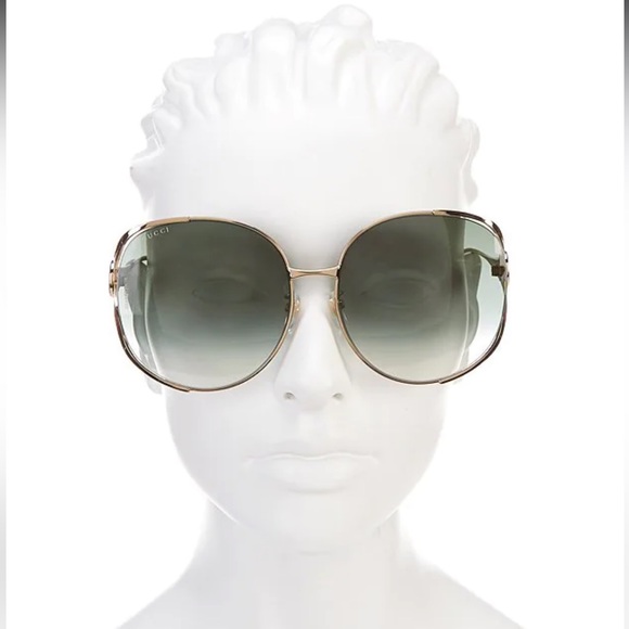 GUCCI GG 0225s 001 Oversized Round Gold Grey Sunglasses - Picture 9 of 11